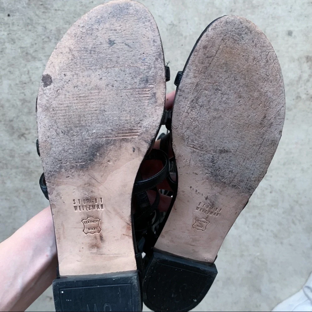 Stuart Weitzman Gladiator Sandals Black Leather With Box - 8.5 - Picture 7 of 16